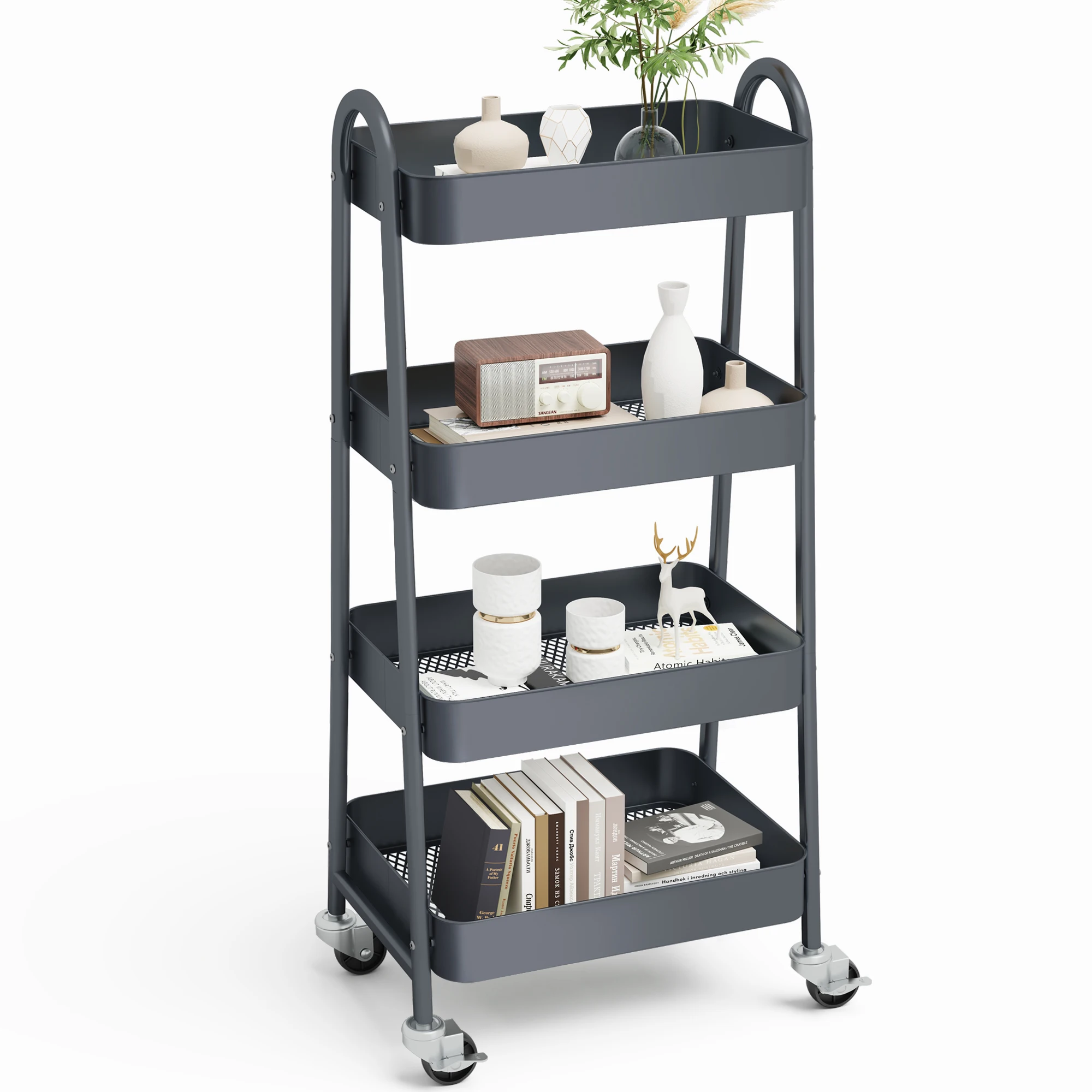 JHK 4 Tier Metal Storage Kitchen Cart with Lockable Wheels Mobile Shelving Unit Utility Rolling Organizer For Home Narrow Places image 6