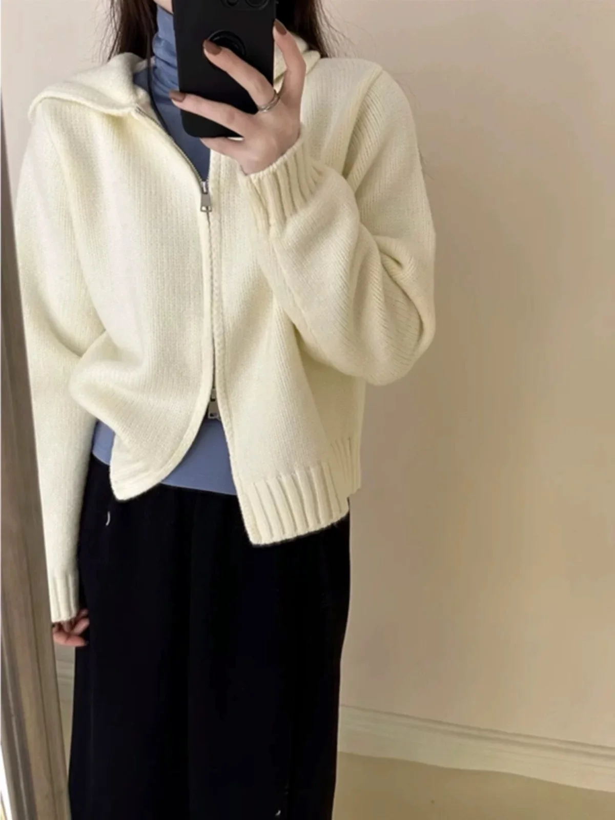 

Кардиган на молнии из 100% чистой шерсти с подкладкой на плечо и воротником-стойкой, женское кашемировое вязаное пальто, новый свитер с лацканами