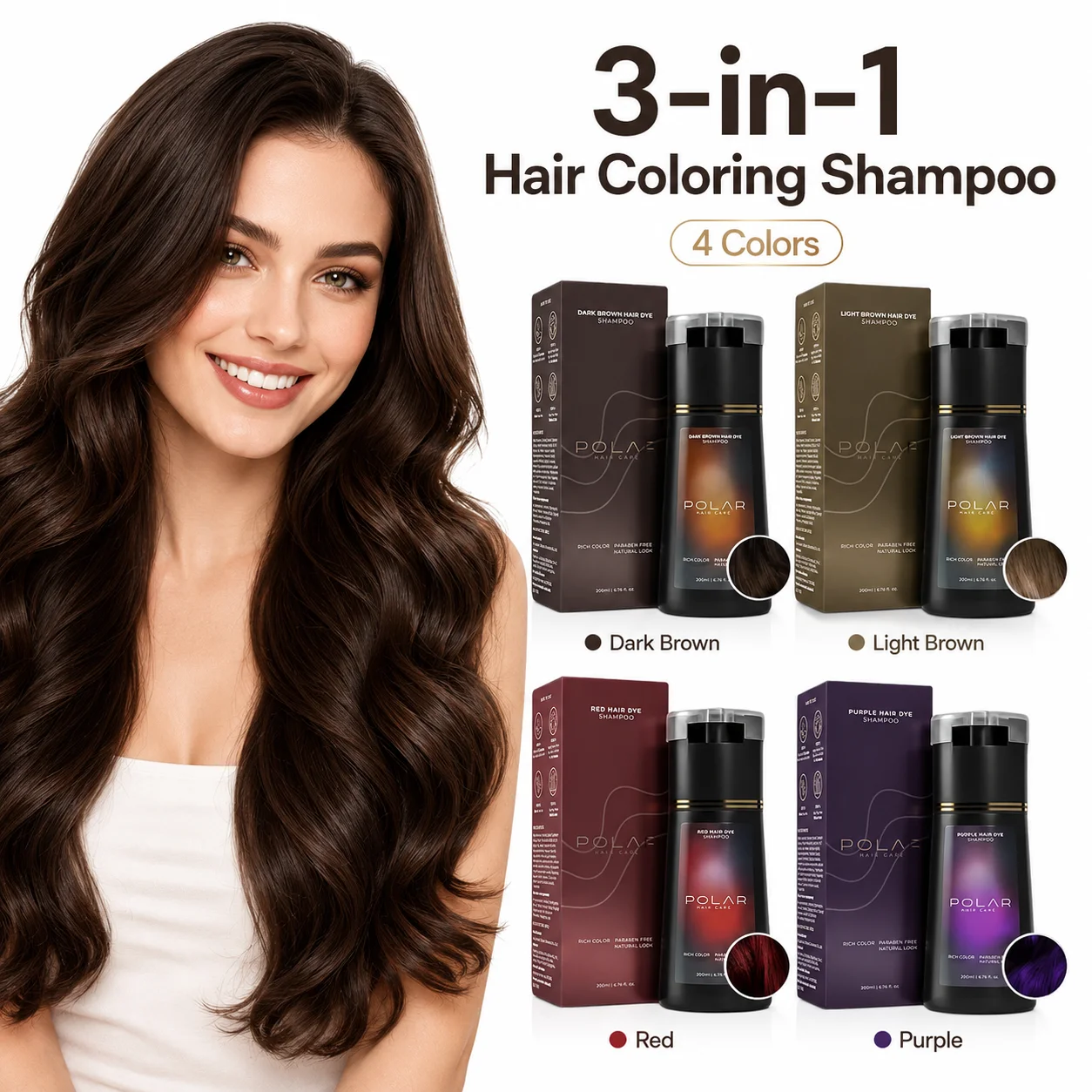 Instant Hair Coloring Shampoo 3 in 1 Herbal Gray Coverage Long Lasting Natural Looking Hair Dye for Women Men Daily Care