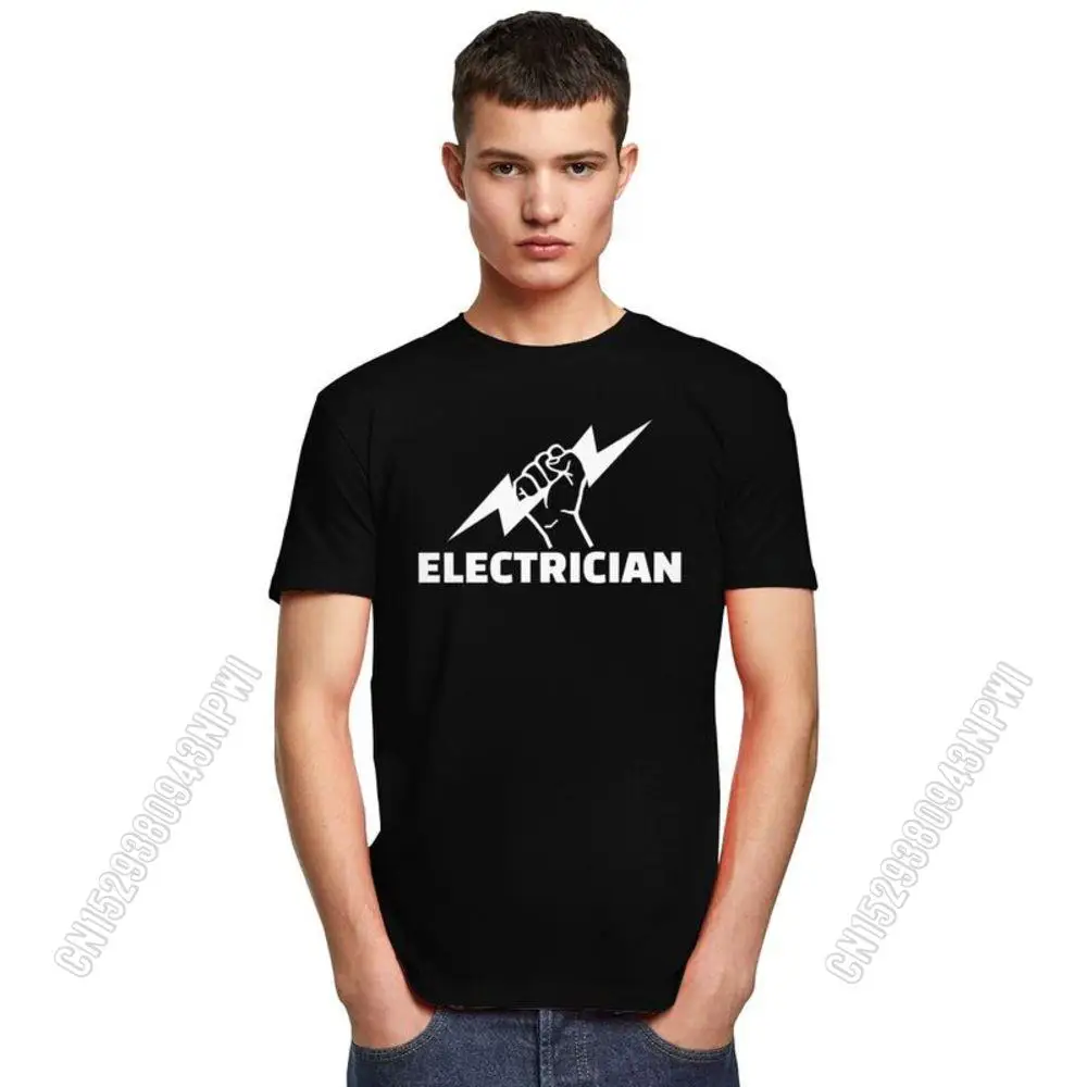 Electrician T Shirt For Men Pure Cotton Tee Engineer Electrical Power Tshirts Short Sleeved T-Shirt Gift