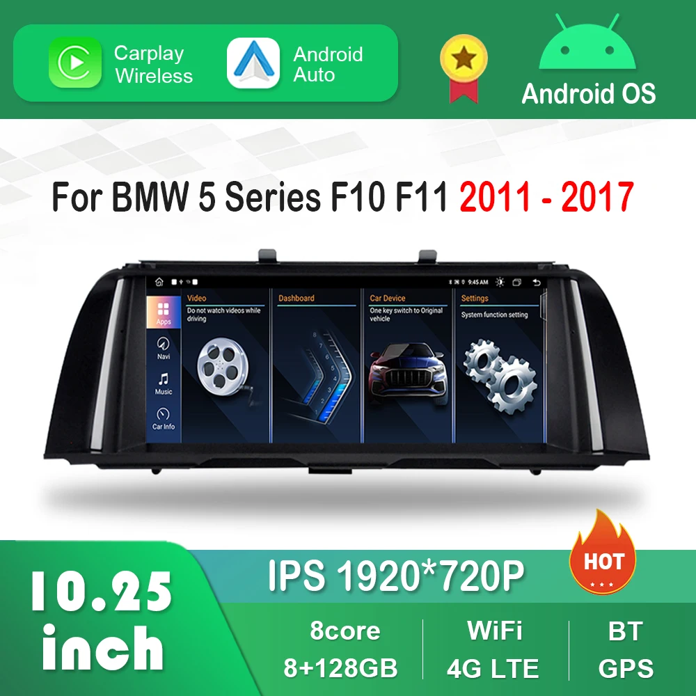 

for BMW 5 Series F10 F11 2011 - 2017 CIC NBT System 4G WiFi GPS 10.25 inch Android Car Radio Video Multimedia Player 1920*720P