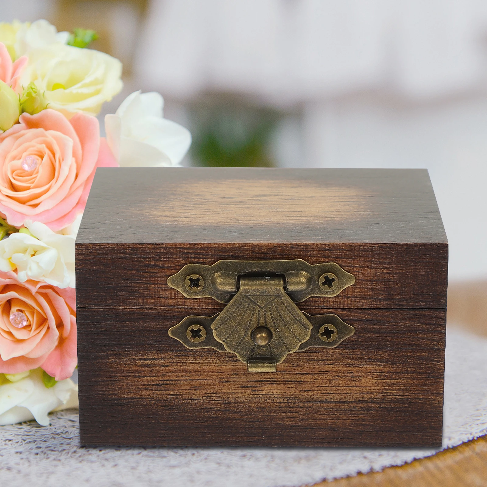 

Vintage Wooden Jewelry Box for Rings Earrings Storage Case Dustproof Waterproof Compact Organizer Engagement Wedding Gift Retro