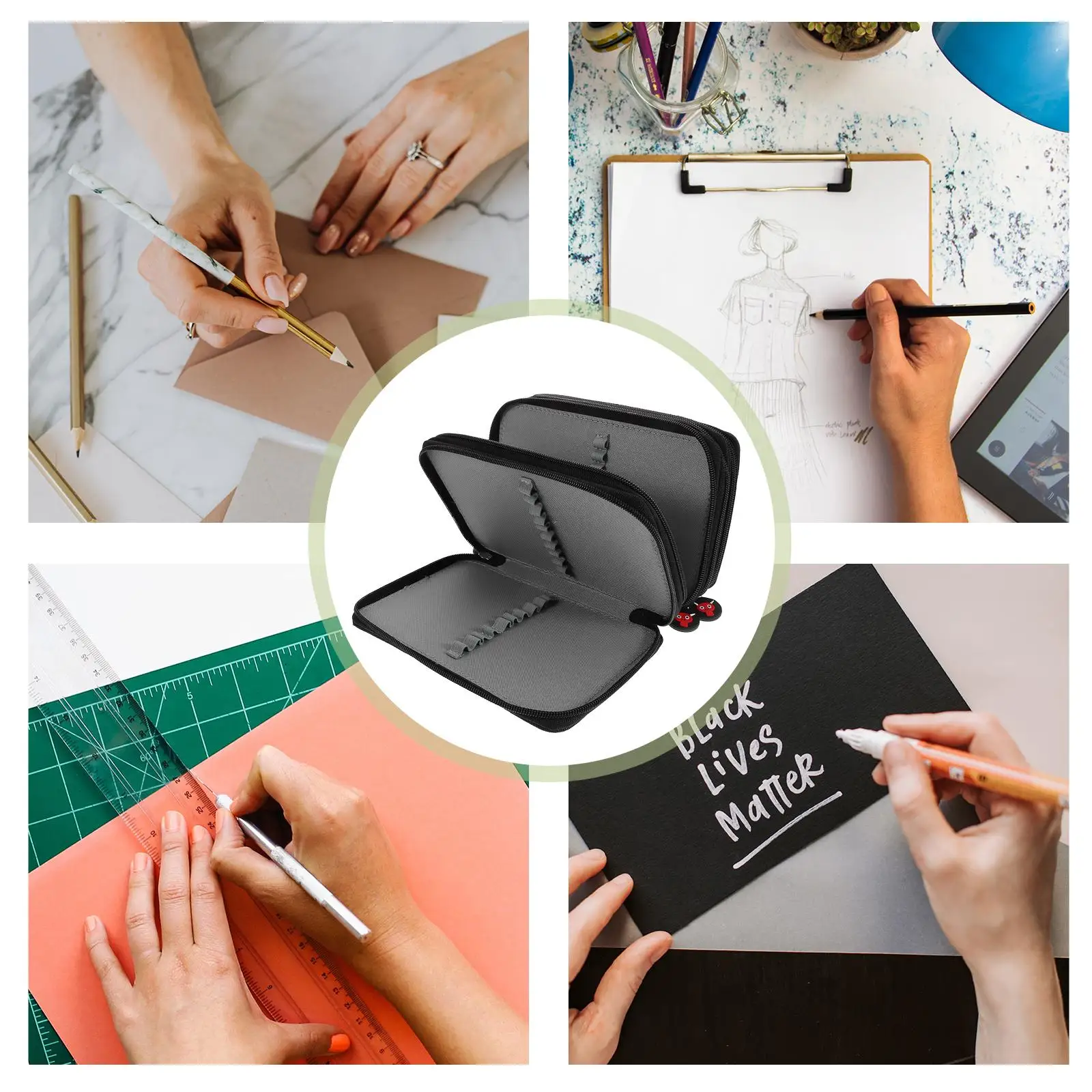 Multi-layer Pencil Case Stationery Bag Child for Office Supplies Black 72 Slots