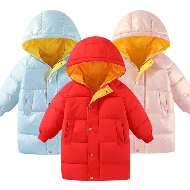 

New children's down cotton padded jacket winter clothes thickened middle long coat cotton padded jacket for boys and girls