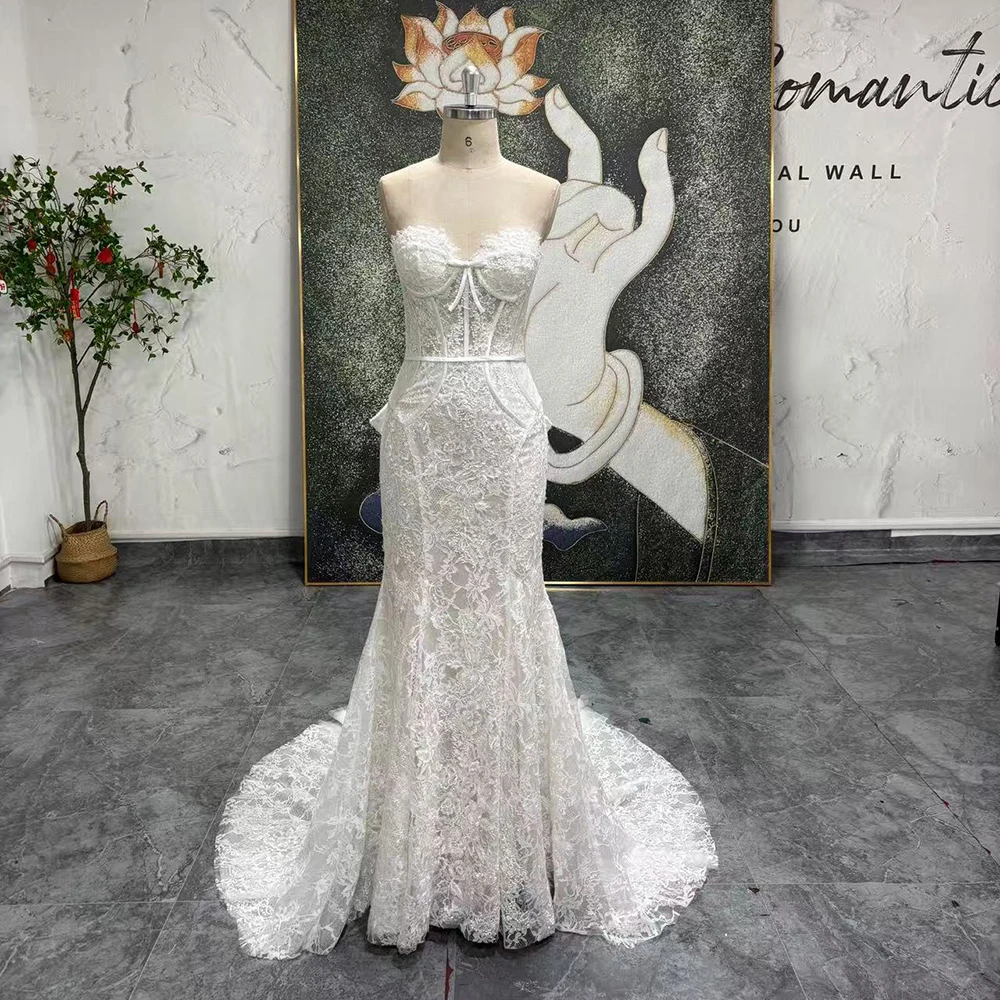 

Vintage Wedding Dresses Elegant Bridal Gowns Scoop Lace Long Sleeves Open Back Mermaid Bride Dress Customized robe de mariée