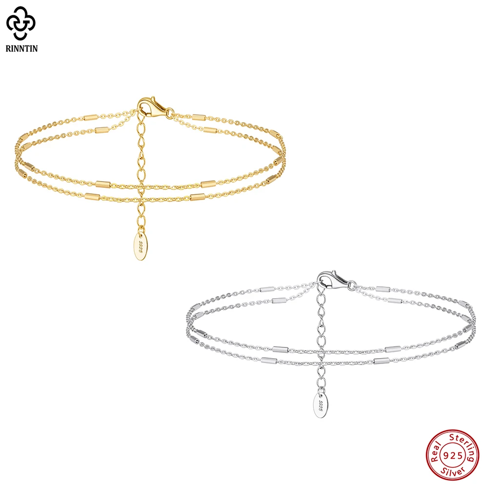 

Rinntin Layered 925 Sterling Silver Cable Chain Anklet with Horizontal Bar for Women Fashion Foot Chain Jewelry SA35