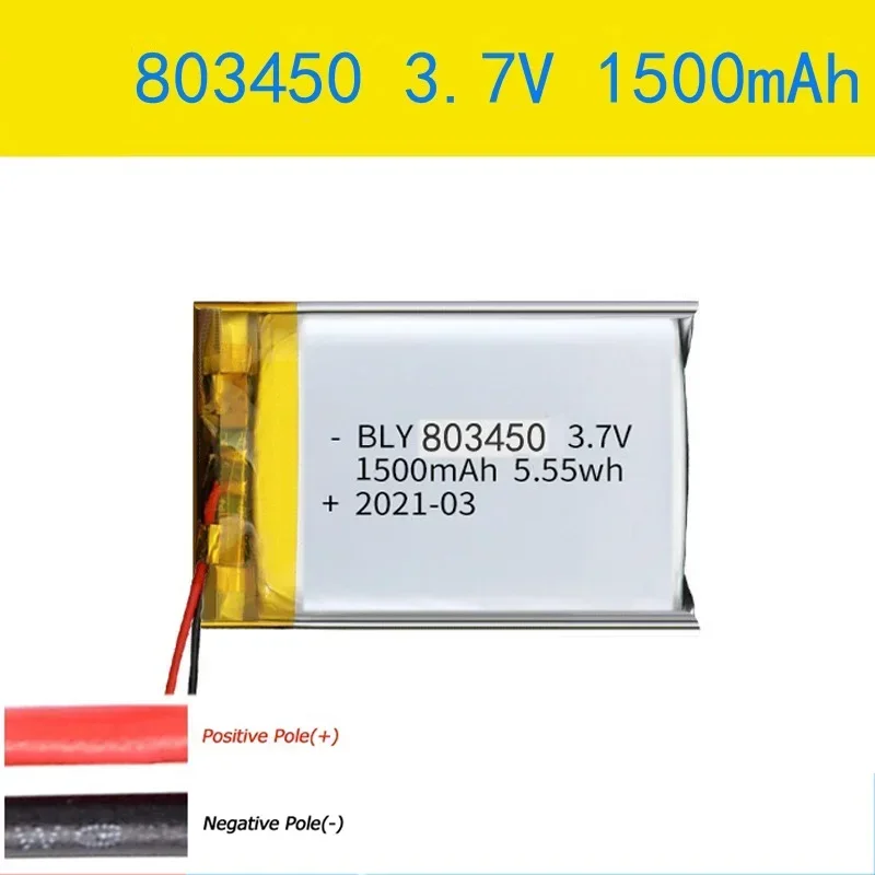 แบตเตอรี่แบบชาร์จไฟได้ลิเธียมโพลิเมอร์803450 3.7V 1500mAh สำหรับกล้องนำทาง GPS MP5ชุดหูฟังบลูทูธ