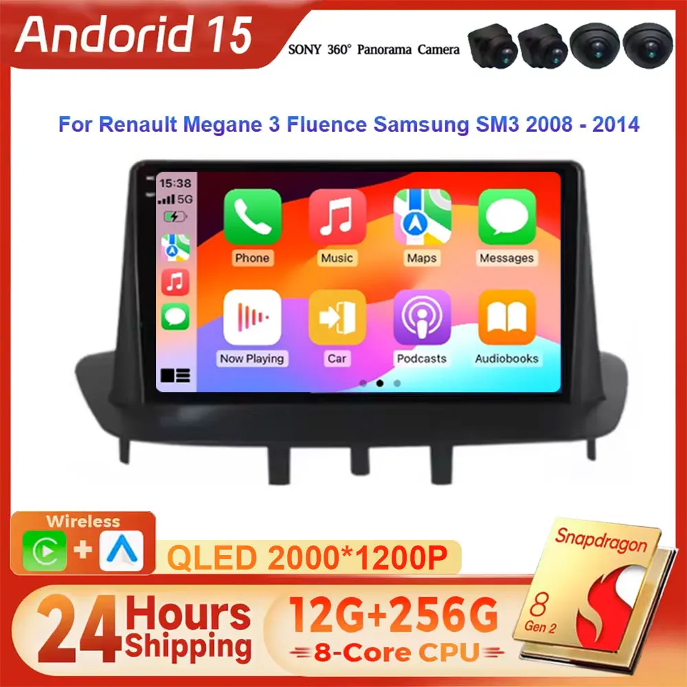 Android Car Radio Multimedia stereo Player CarPlay Android 15 For Renault Megane 3 RS Fluence Samsung SM3 2008 - 2014