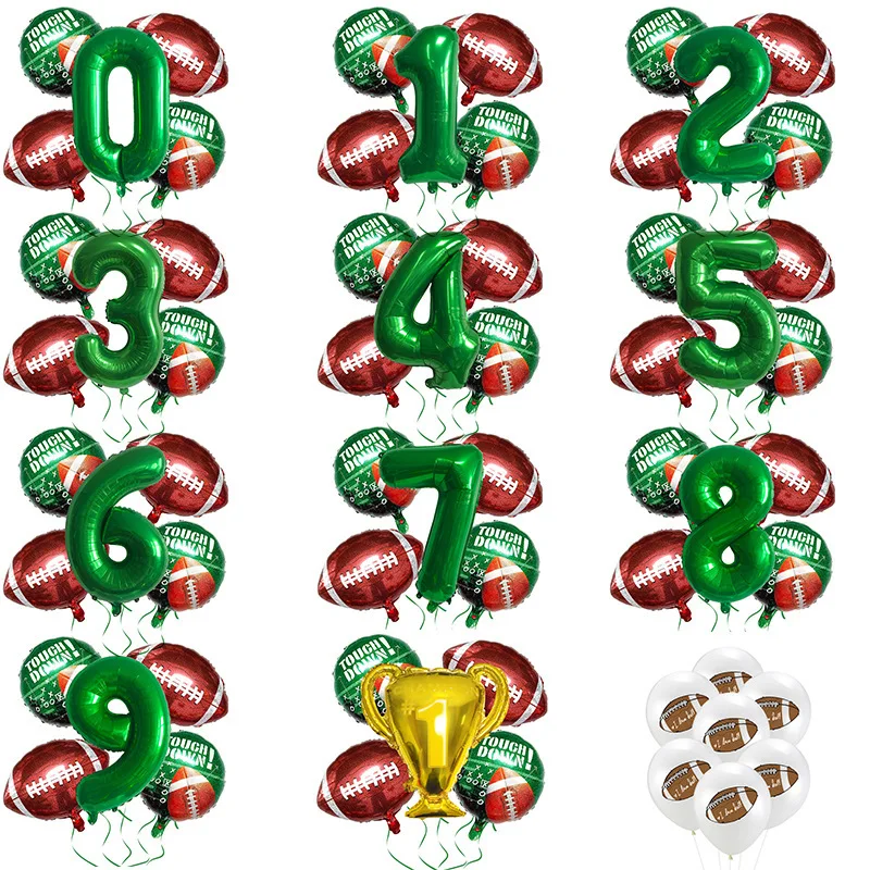 5pcs Rugby ball ball set green digital balloon suite champion trophy trolley ball ball ball set of rugby party decoration