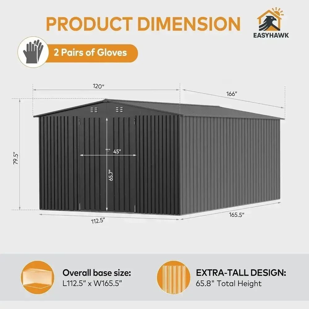 Durable 10x14 Outdoor Metal Storage Shed with Door & Lock for Garden Tools and Equipment