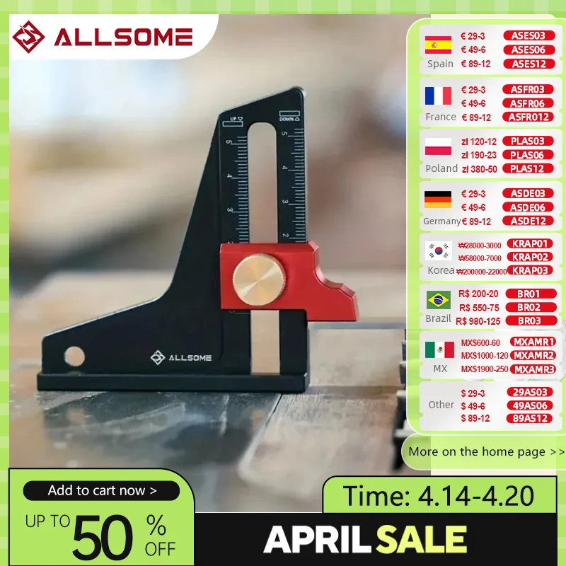 Allsome высотомер, глубиномер, деревообрабатывающий инструмент, установочный манометр для настольной пилы, роутер, Настольный сверлильный станок, ленточная пила