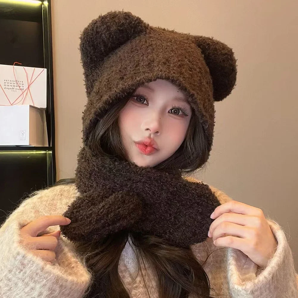 Soft Plush Winter Set Winter Hat Scarf Gloves Set For Outdoor Winter Sports Cozy Warm Lining Complete Head Protection