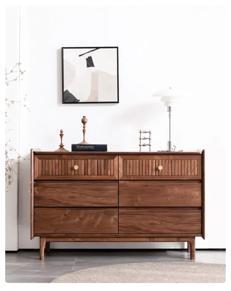 North America Black Walnut Solid Wood Log Complete Chest of Drawers Storage Cabinet Simple Modern Light Luxury