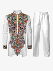 New Men's 2-piece White Suit For Africa High-end Fashion Muslim Robe And Pants Unique 3D Breathable Printed Luxury Combination