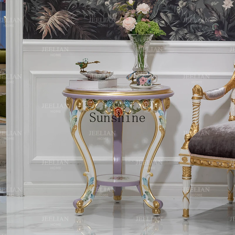 ملصق زهور فاخر من الخشب الصلب الفرنسي المرسوم يدويًا من رقائق الذهب باللون الأزرق وغرفة معيشة فيلا زاوية صغيرة #4