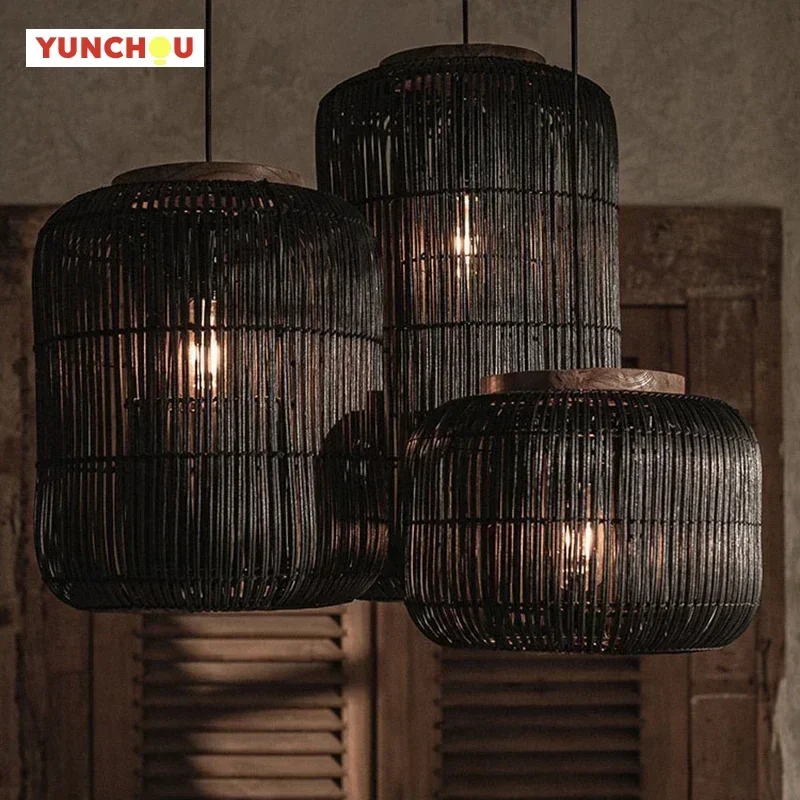 Japan Rattan Weaving Pendant Light Wabi Sabi Ceiling Chandelier for Teahouse Restaurant Living Room Home Decoration