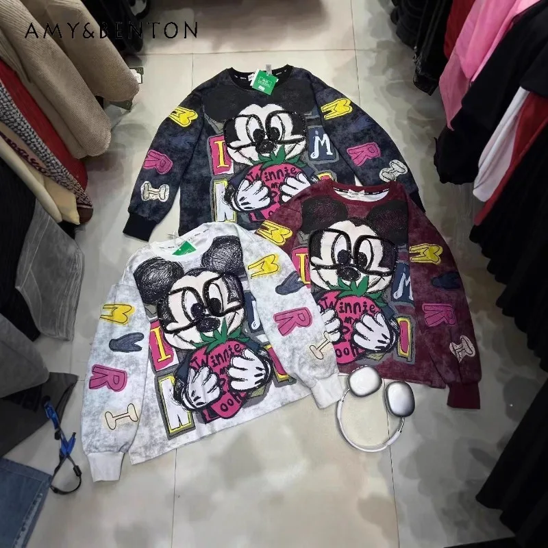 

2025 Trendy Brand 2025 Winter New Oversized Loose Y2k Hoodies Heavy Industry Cartoon Patchwork Fleece Warm Sweatshirt Top Jacket