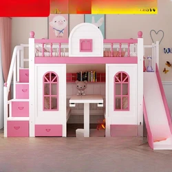 Double decker princess bed with upper and lower bunks