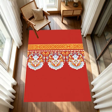 Red and Gold Baroque Decorative Border Carpet Floor Mat Luxury European Style Non-Slip Carpet for Living Room Home Decoration