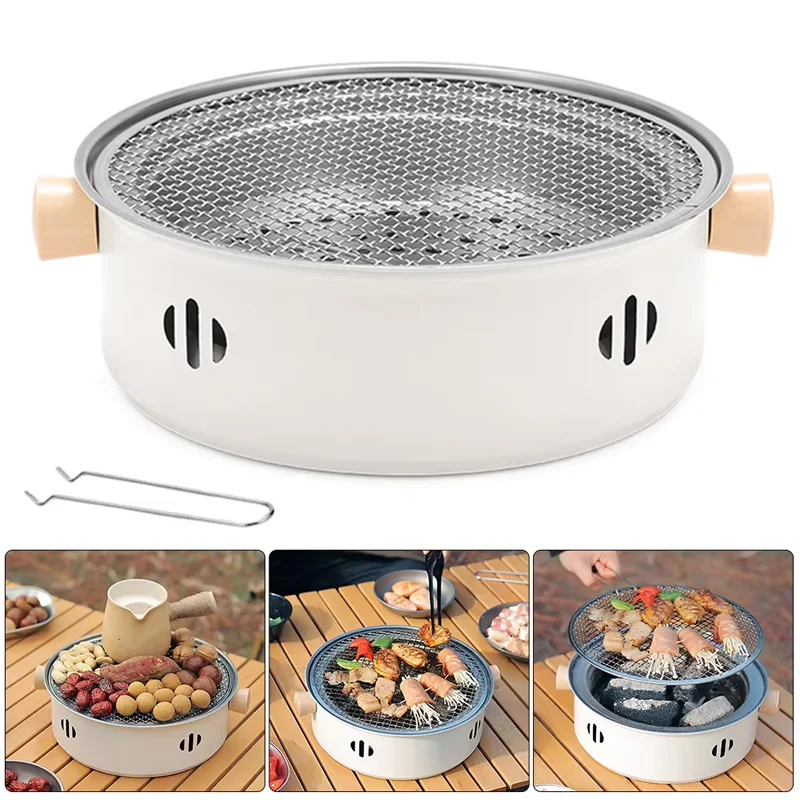 

Round Shape Steel Charcoal Barbecue Grill Korean Style Split BBQ Stove Non-Stick Rack Portable For Garden Patio Camping Cooking
