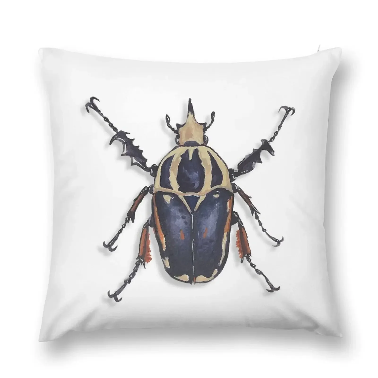 Blue cetonia beetle in gouache Throw Pillow Cushion Cover Cushions For Decorative Sofa pillow