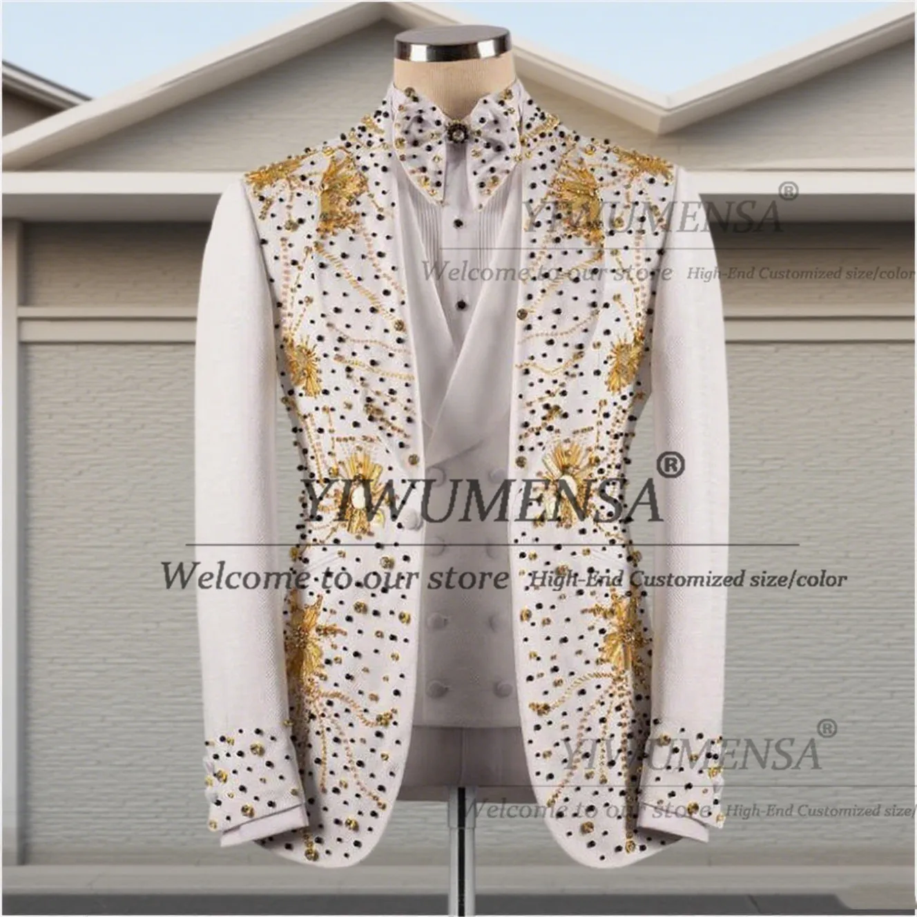 

Luxury Beaded Tuxedos Men Suits For Wedding Prom Groom 3 Pieces Sets Customized Prom Blazers Male trajes elegante para hombres