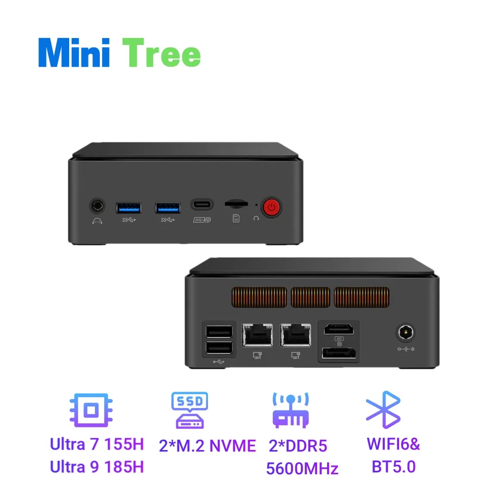 

NUC Mini PC Gaming Office AI Computer Intel Ultra 9 185H 32G DDR5 1TB SSD 2x2.5G Lan Win11 Pro 155H Mini Desktop PC Wifi6 HD DP