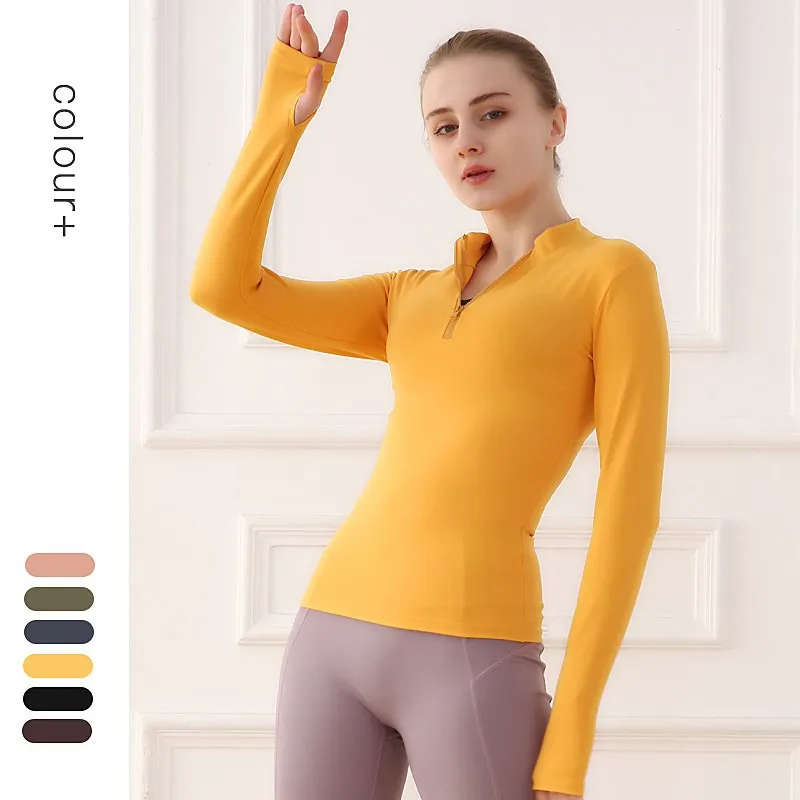Women's Seamless Casual Long Sleeve Yoga Top Quick Dry Breathable Fitness Sportswear Slimming Half Zipper T-shirt