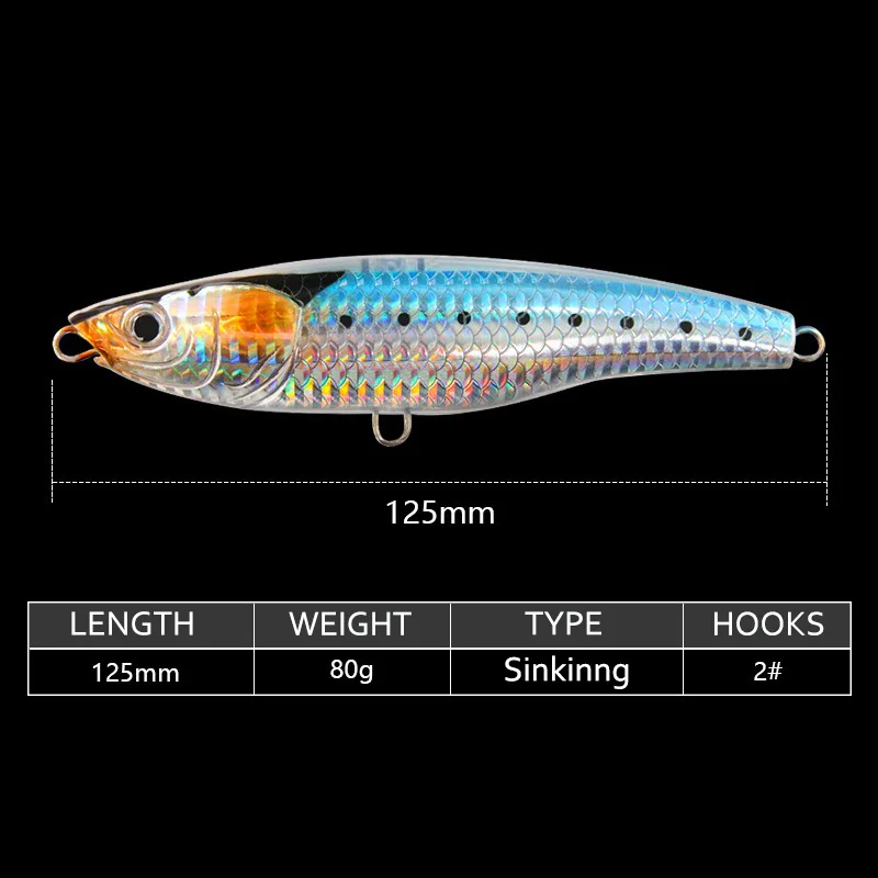 Sinking Pencil Fishing Lure 125mm 80g Big Game Biomimetic Fish Artificial Hard Bait Saltwater Ocean Boat Fishing Tackle