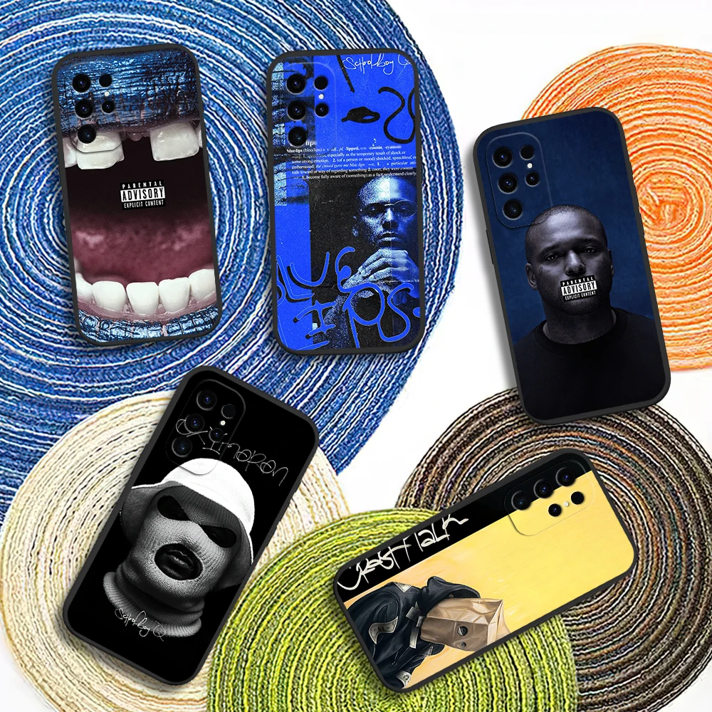 Rapper ScHoolboy Q Blue Lips Oxymoron Phone Case For Samsung Galaxy A54 A71 A72 A73 S22 S23 Ultra Black Soft Silicone Cover