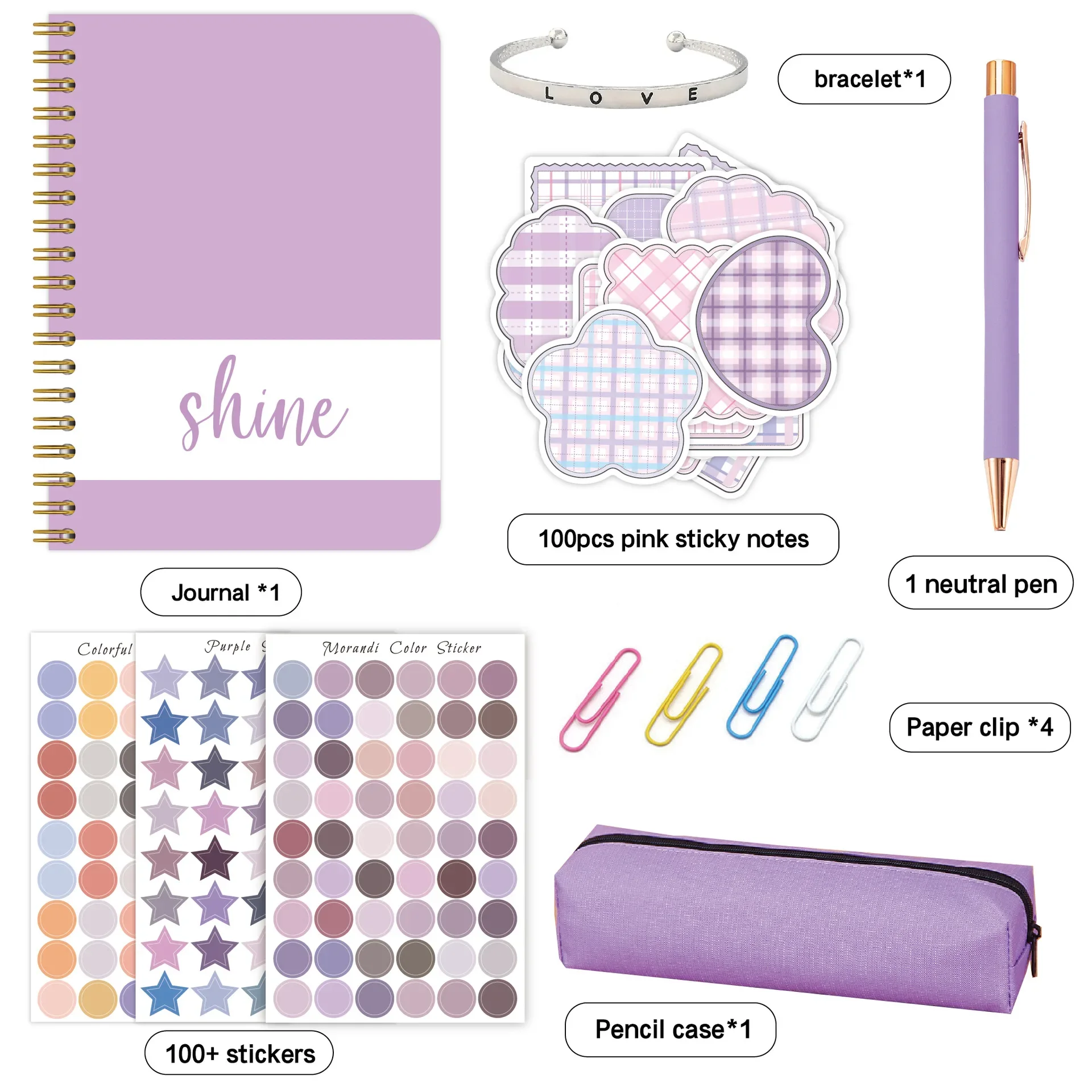 Same Color Scheme Girls DIY Journal Set Scrapbooking Supplies Kits Sticky Notes Sticker Pencil Case Bracele Neutral Pen Notebook