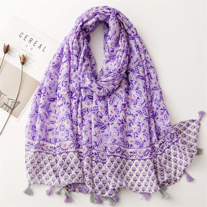 New Fashion Paisley Abstract Floral Tassel Viscose Shawl Scarf Lady High Quality Wrap Thin Pashmina Stole Muslim Hijab 180*90Cm