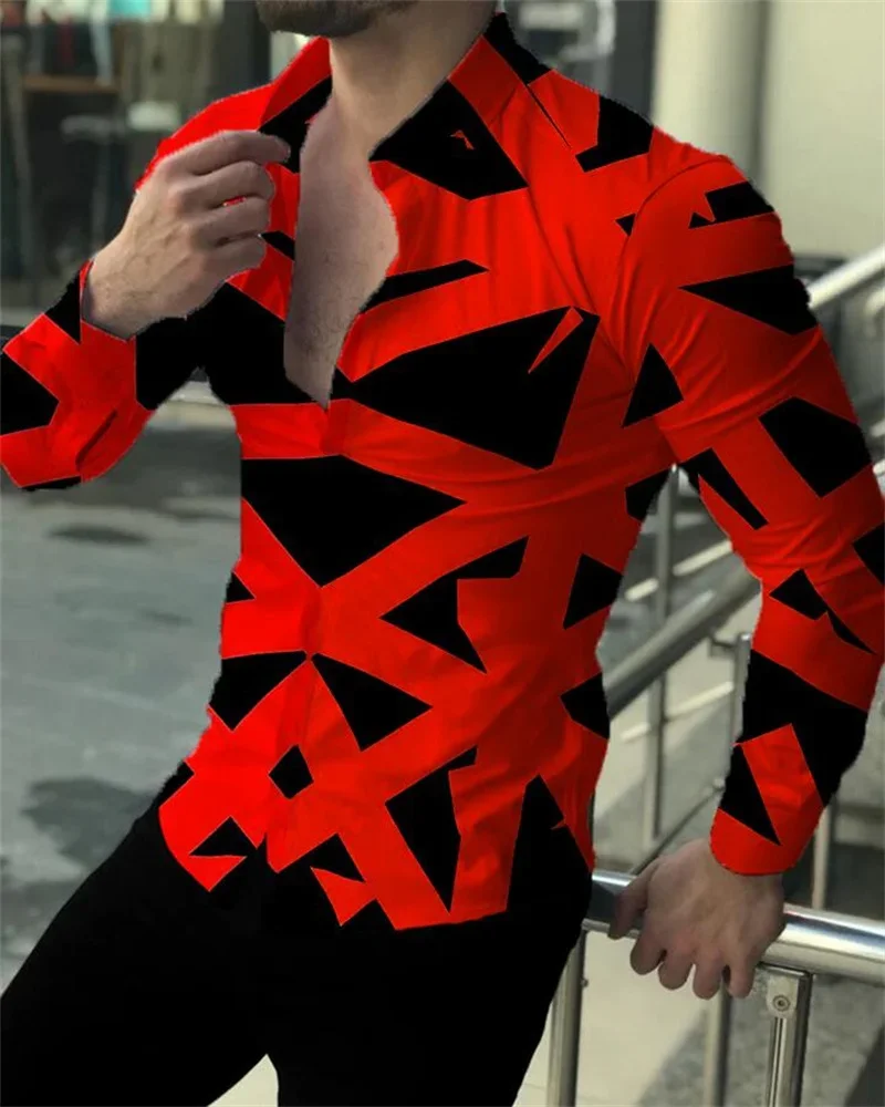 

Men's Party Gathering Casual Tops Luxury Social Lapel Button Black and Red Color Matching Casual Plaid Print Purple Long Sleeve