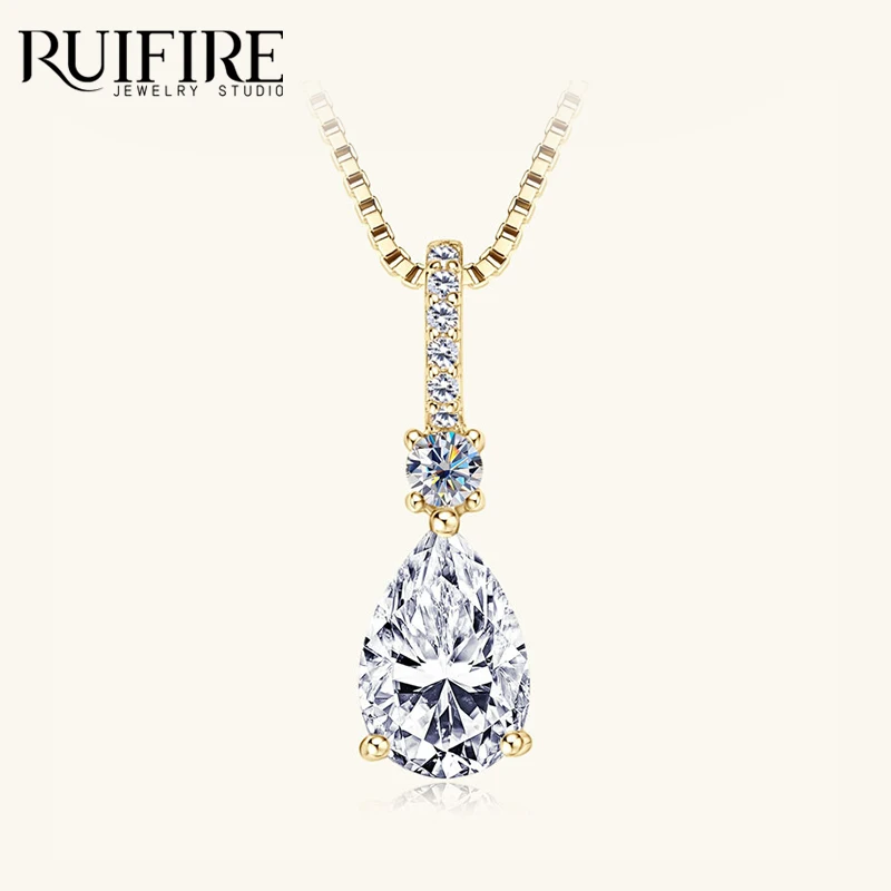 

RUIFIRE Pear Teardrop Cut D Color Moissanite Diamond Necklace 14K Gold Plated S925 Sterling Silver Chain Necklaces Jewelry Gift