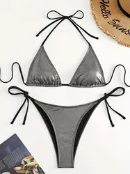 Maillot de bain à bretelles fendu pour femmes, bikini sexy, maillot de bain de plage, fête, grande remise