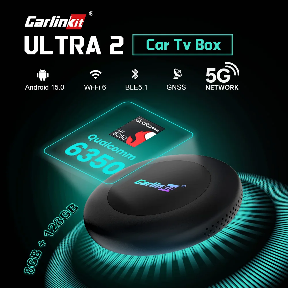 CarlinKit Ultra2 box Android 15.0 SM6350 TV Box CarPlay Wireless Android Auto Adaptador sem fio Suporte Youtube Netfilx IPTV GNSS