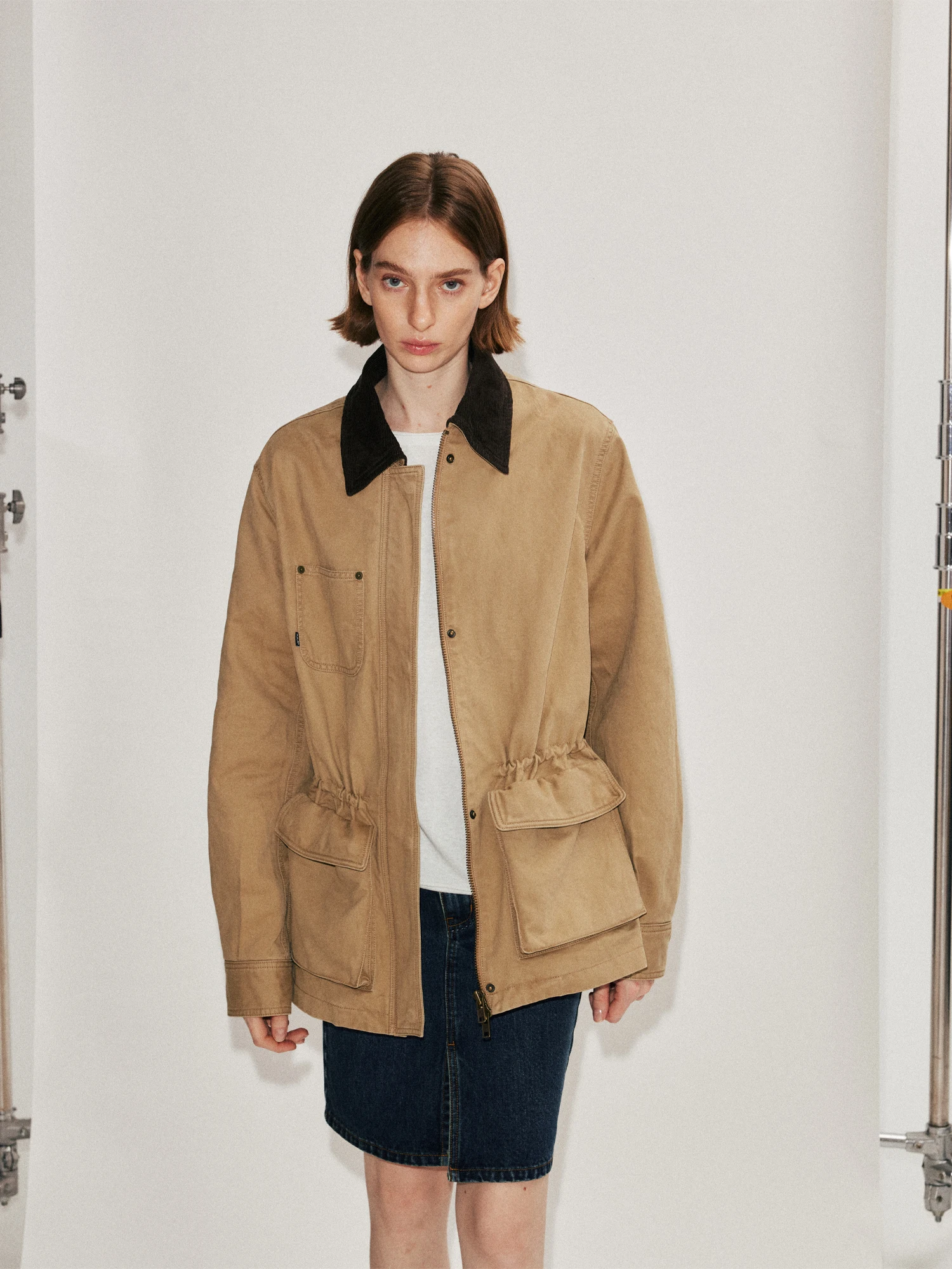 

Pure Cotton Workwear Jaet Heavy Waed Autumn Sle Loose Fit Casual Cotton Blend Windproof Ladies Coat Medium Length