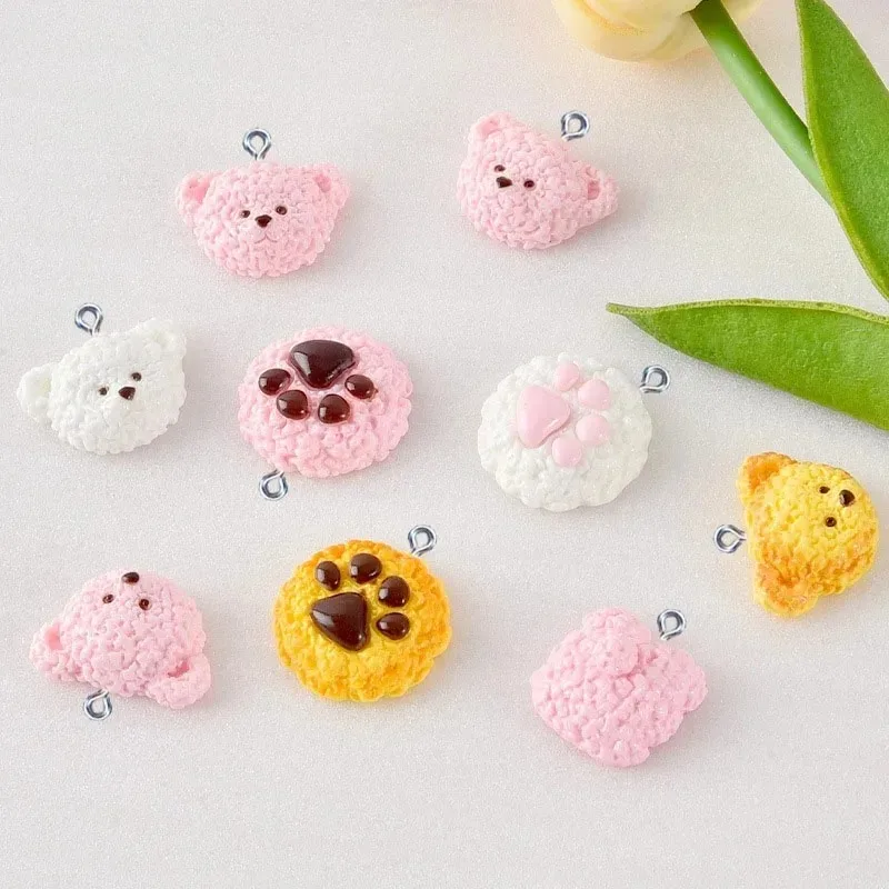 10Pcs Cartoon Bear Cookie Resin Charms Cute Sweet Dessert Pendants DIY Earrings Necklace Keychain Craft Findings