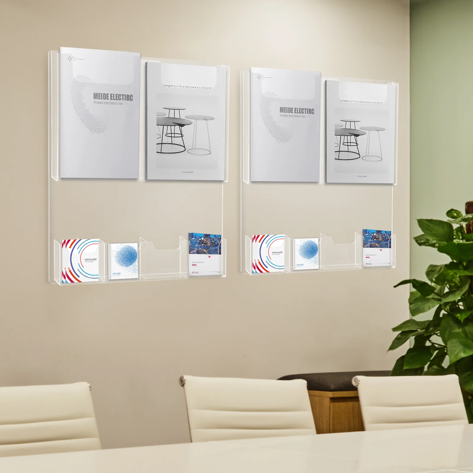 Transparent Acrylic 52 * 46 * 3cm Brochure Rack Six Wall-mounted Document Display Rack Acrylic Magazine Storage Rack