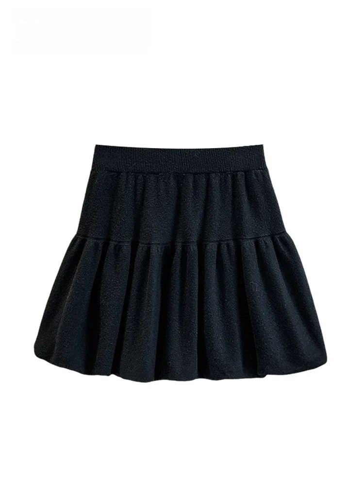 ハイウエストニットオルトスカート、プラスサイズ女性向け、秋ファッション、カジュアル、万能、ルーズ、結び目プリンススカート