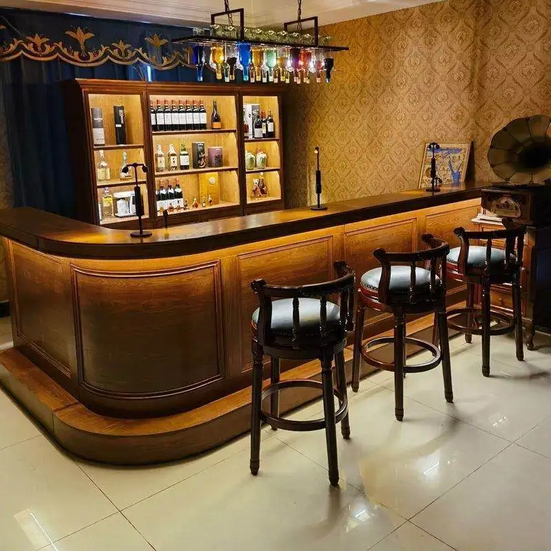 Checkout Page European Solid Wood Retro Bar Coffee Restaurant Corner Curved Water Bar