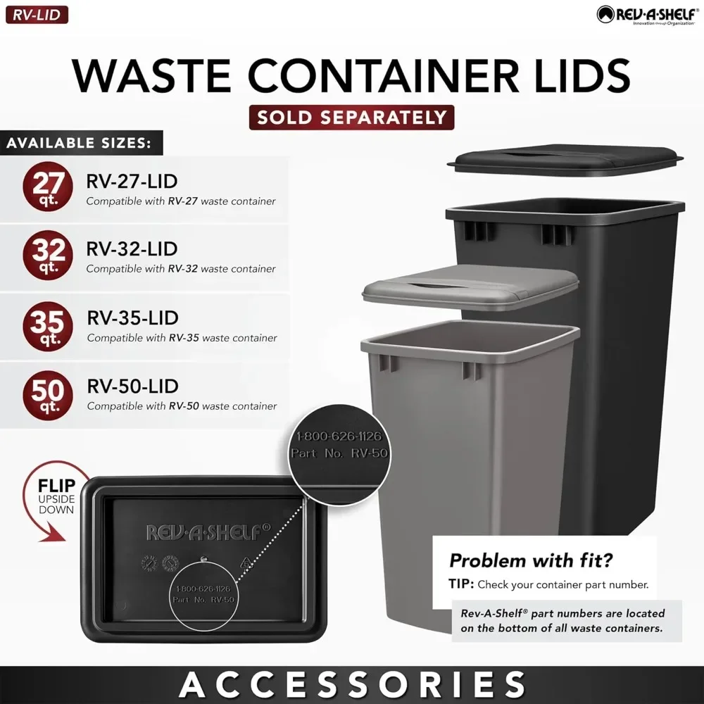 

Rev-A-Shelf Double Pullout Under Cabinet Trash Can w/Soft-Close, 35 Qt Garbage Bin for 15" x 1.5" Face Frame, Silver, 4WCTM-18BB