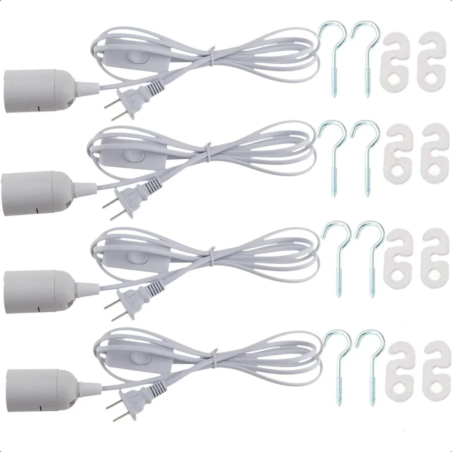 

4 pcs E26 E27 LED Light socket 5.9FT extension cord with On Off switch and US AC Power Plug Bulb Socket for Pendant Lighting Bu