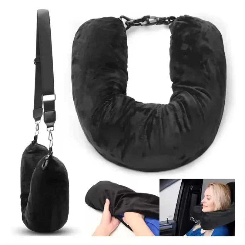 

Portable Fillable Neck Pillow Space-saving Fillable Clothes Neck Pillow Adjustable Comfortable Flannel for Car Train Airplane