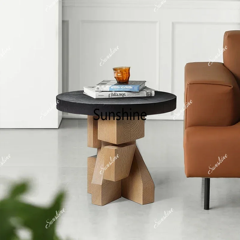 

Black Living Room Side Table Design Round Aesthetic Wood Nordic Coffee Table Small Corner Modern Mesa De Centro Sala Furniture