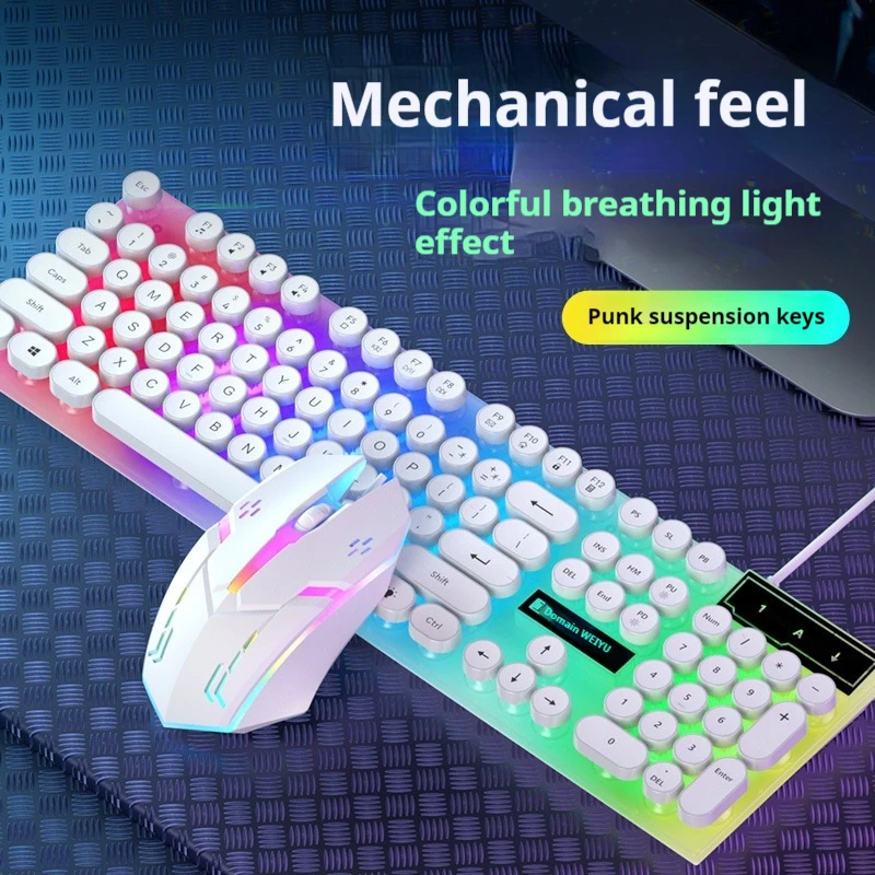 2025  Mixed Color Luminescence Office Games Esports Notebook Desktop Universal Waterproof And Durable Wired Keyboard And Mouse