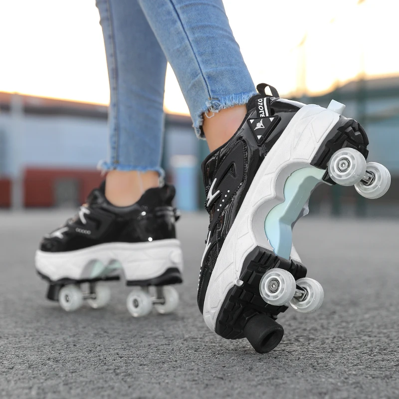 

2025 New double rows of roller skates improved version of four running shoes dual-purpose roller skating deformed shoes
