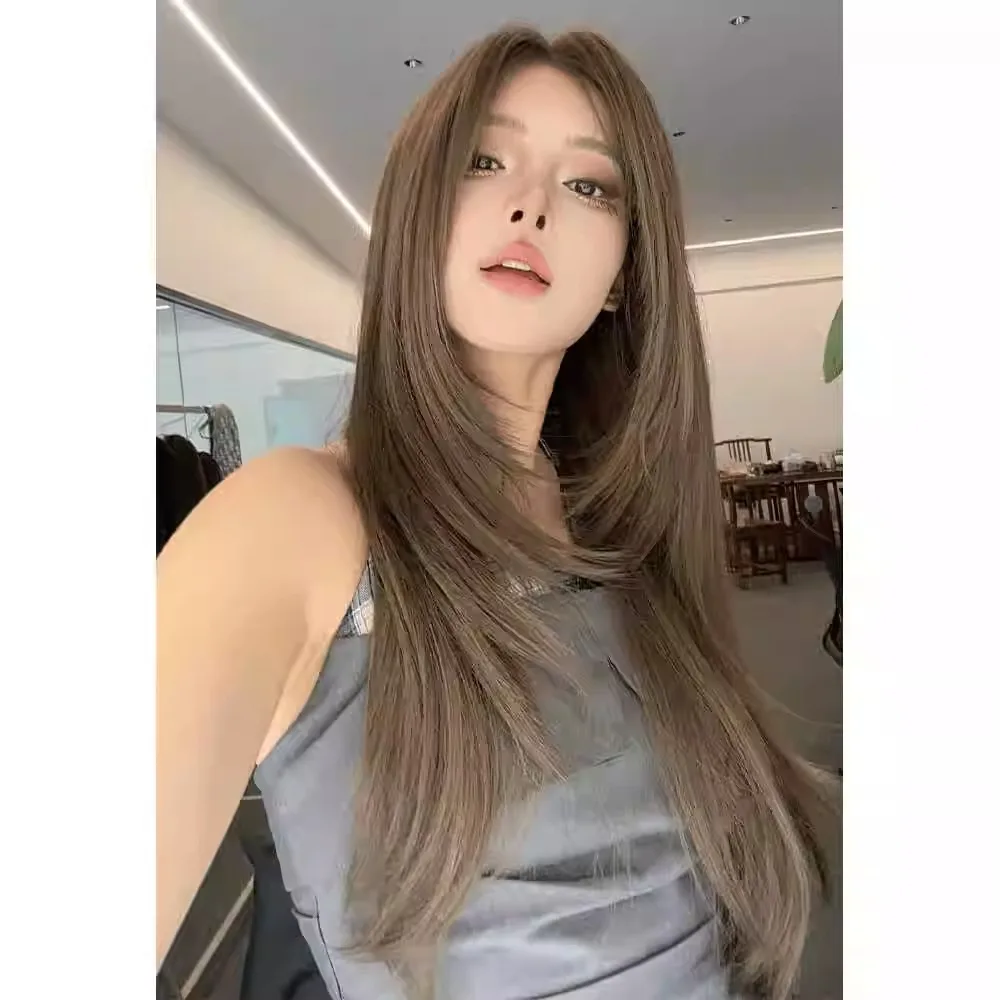 

Synthetic Wigs [All Things Grow] New Small Lace Wig for Women Full Head Simulation Center Parted Layered Straight Hair Hazelnut