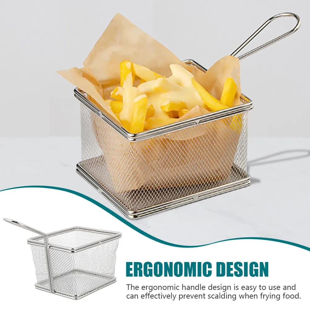 

Серебряная корзина для жарки из нержавеющей стали для слива масла, для картофеля фри, куриных крылышек, кухонный дуршлаг, гаджет для хранения на кухне