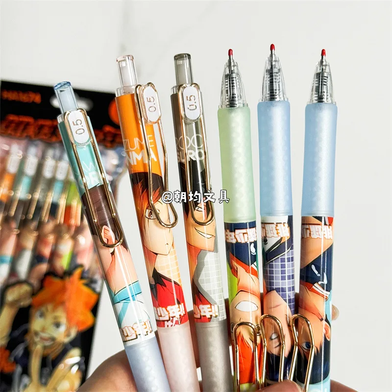 Haikyuu 6pcs Pen Set Anime Kenma Student Supplies Writing 0.5mm Ballpoint Pens Cartoon Stationery Study Office Supplies Pen Gift